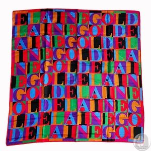 Silk Scarf Shawl by Elaine Gold Abstract Logo Print Multicolor Vintage 80s